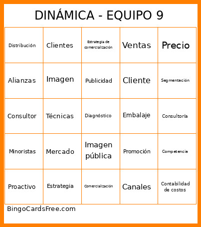 Dinámica - Administración 7 Bingo Card