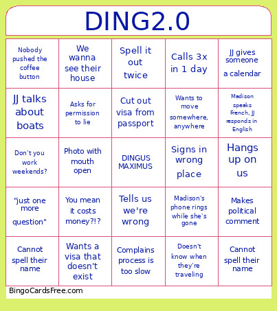 Ding2.0 Bingo Card