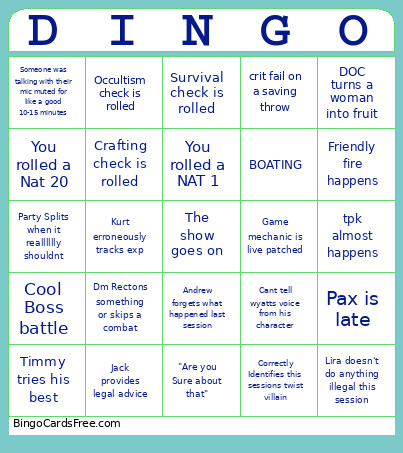 Dingo Bingo Card