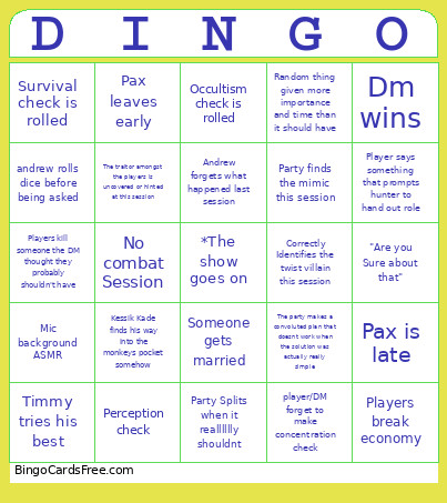 Dingo Bingo Card