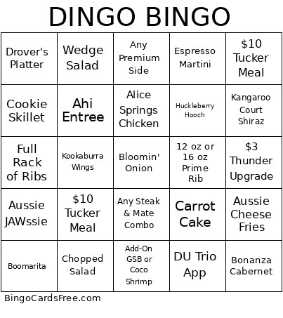 DINGO Bingo Card