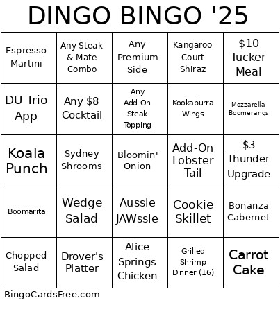 DINGO '25 Bingo Card