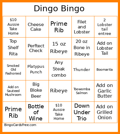 Dingo Bingo Card