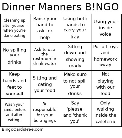 Dinner Manners B!NGO Bingo Card 2