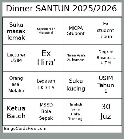 Dinner SANTUN 2025/2026 Bingo