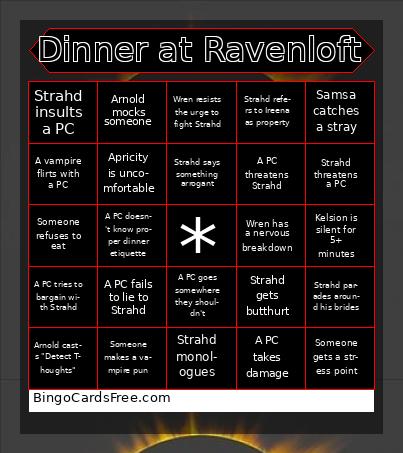 Dinner with Strahd  Bingo