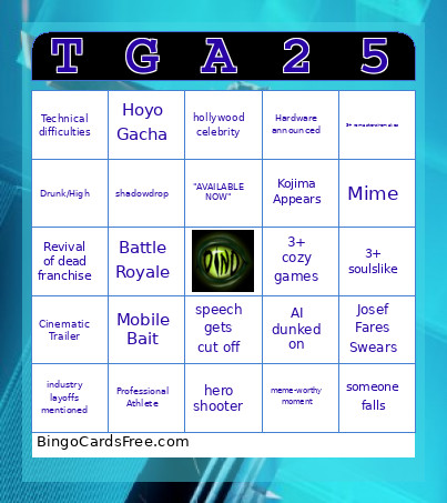 Dinoblivion's Game Awards 2025 Bingo Card