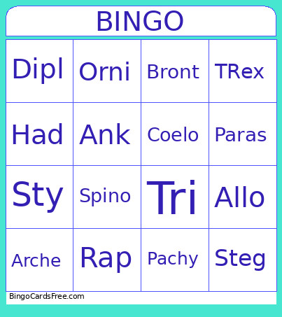 Dinos Bingo Card