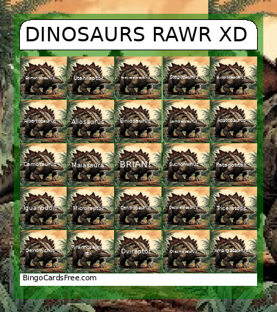 DINOSAURS RAWR XD Bingo Card