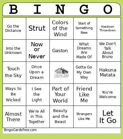Dinsey Bingo Card
