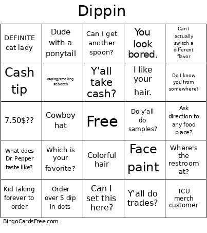 Dip Dip And Dippin Bingo Card