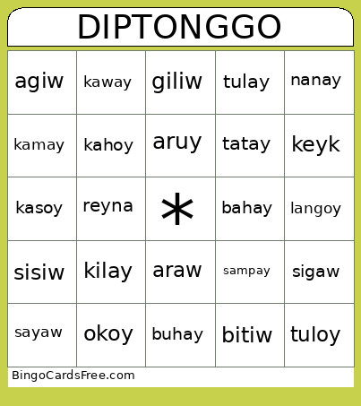 Diptonggo Bingo Card