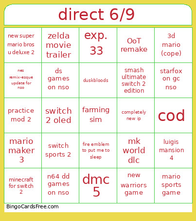 Direct 6/9 Bingo Card