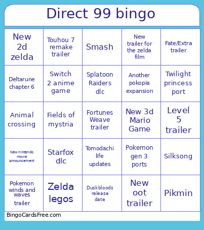Direct 99 Bingo Card