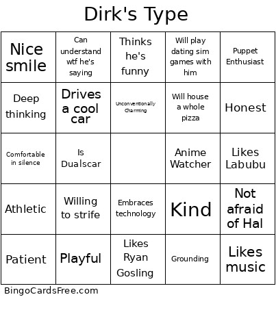 Dirk's Type Bingo Card
