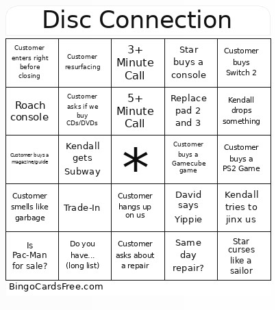 Disc Connection Bingo Card