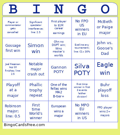 Disc Golf 2026 Bingo Card