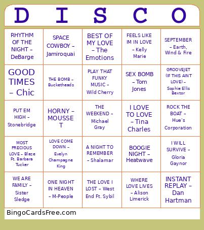 DISCO Bingo Card