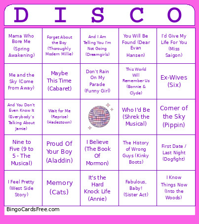 Disco Bingo Card