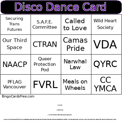 Disco Dance Bingo Card