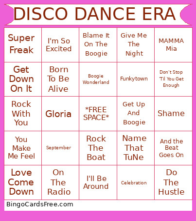 DISCO DANCE ERA Bingo Card