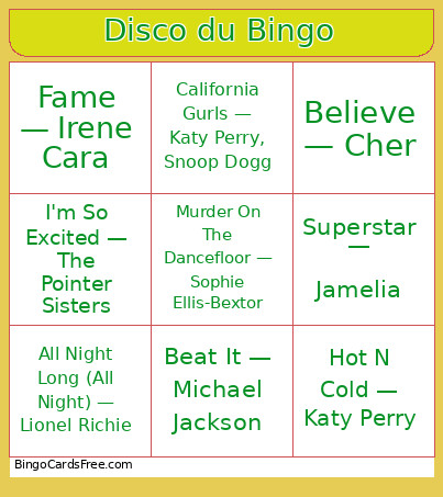 Disco Du Bingo Card