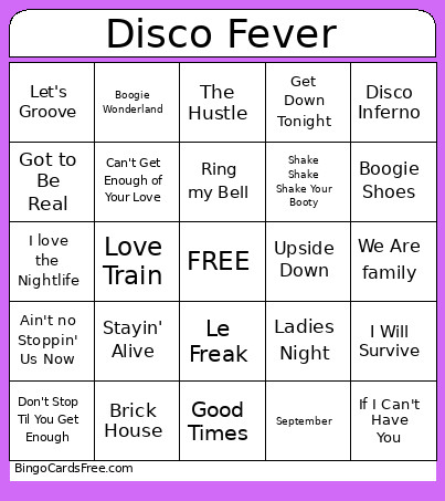 Disco Fever Bingo Card