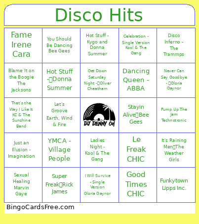 Disco Hits Bingo Card
