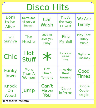 Disco Hits Bingo Card
