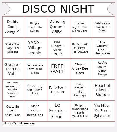DISCO NIGHT Bingo Card