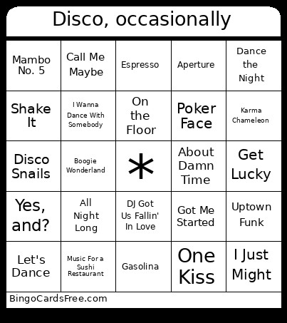 Disco, Occasionally Bingo Card
