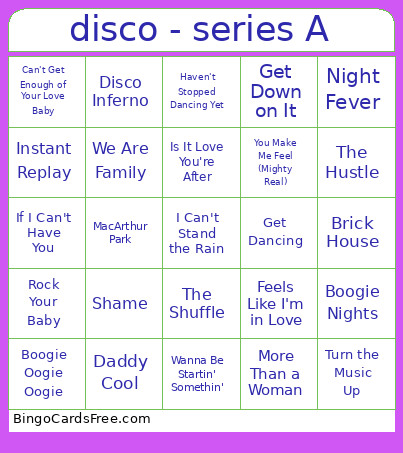 Disco - Series A Bingo Card