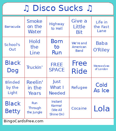 ♫ Disco Sucks ♫ Bingo Card