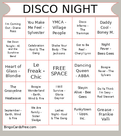 Discomusicnight Bingo Card