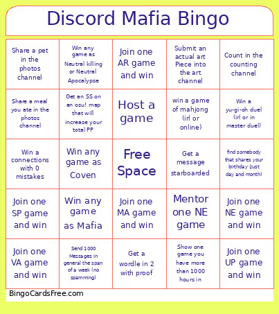 Discord Mafia Bingo Card