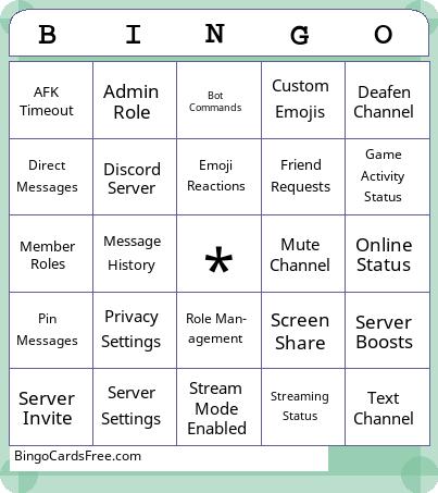 Discord Server Bingo (WIP) Cards Free Pdf Printable Game, Title: BINGO