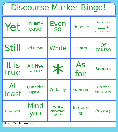 Discourse Marker ! Bingo Card