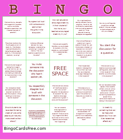DISCUSSION Bingo Card