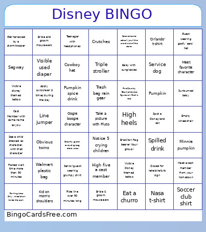 Disney 2025 Jmh Bingo Card