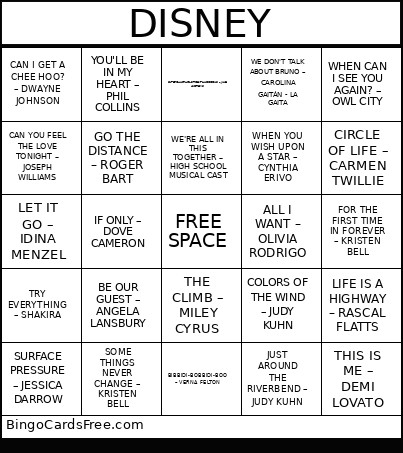DISNEY Bingo Card 2