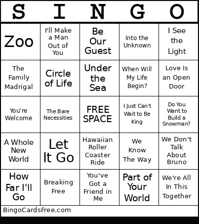 Disney Bingo Card