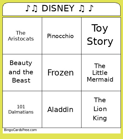 ♪♫ DISNEY ♫ ♪ Bingo Card
