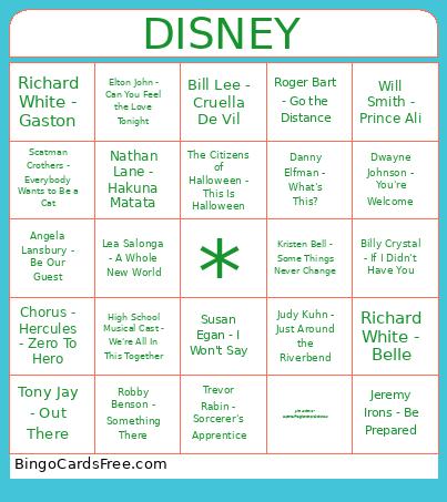 Disney Bingo Card