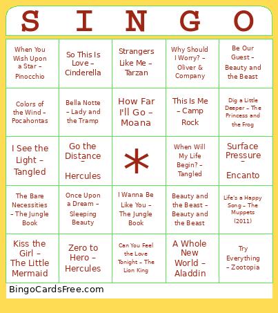 Disney Bingo Card 3
