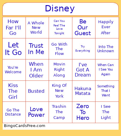 Disney Bingo Card