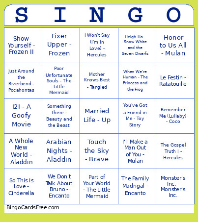 Disney Bingo Card