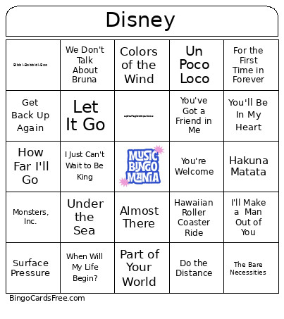 Disney Bingo Card