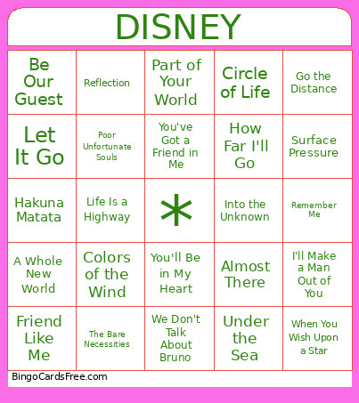 Disney Bingo Card