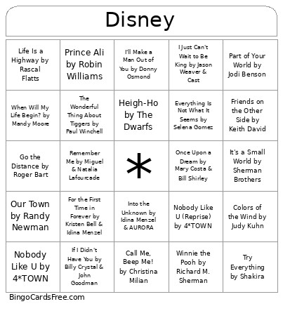 Disney Bingo Card