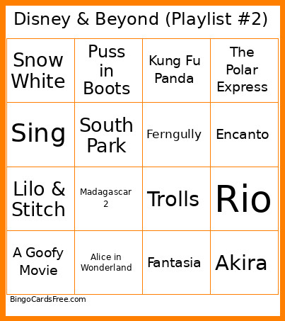 Disney & Beyond (Playlist #2) Bingo Card